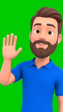3D cartoon male character on green screen background.