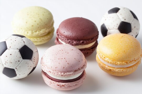 Colorful macarons with soccer themed dessert