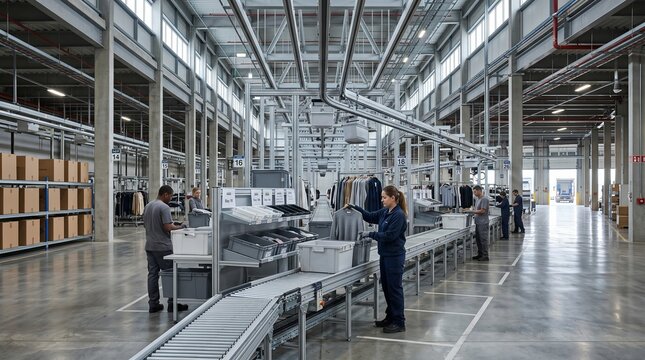 Severe Returns Processing Hall With Apparel Flow and Sorting Workforce
