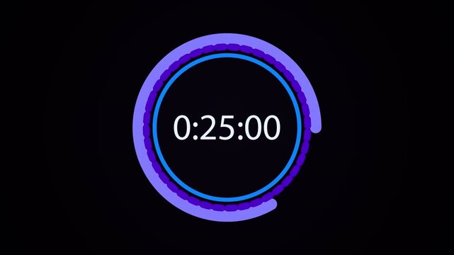 Purple blue segmented circle countdown timer with vibrant glowing neon style fading smoothly into abstract light leaks overlay for streaming 4K UHD