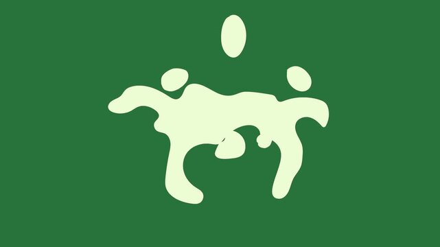 White border and dog on cat it spots hand pointing up rabbit isolated on green screen background