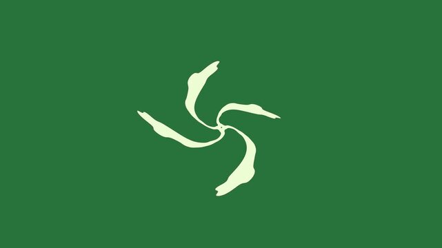 White line and fish on screen clock it dove cross bird isolated on green screen background