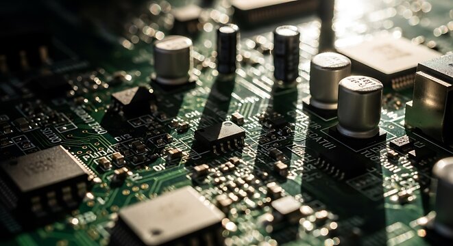 Close Up Circuit Board With Electronic Components.