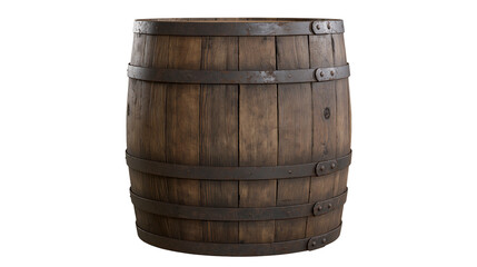 Fototapeta premium Rustic wooden barrel with metal bands, isolated on transparent background