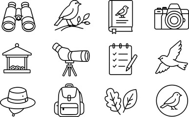 Fototapeta premium Bird Watching Line Art Icon Set Collection
