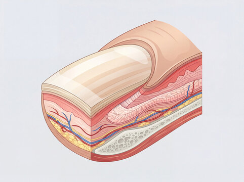Illustration anatomique de la structure d&rsquo;un ongle de doigt avec sch&eacute;ma m&eacute;dical d&eacute;taill&eacute; et visualisation des tissus