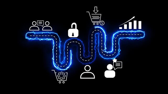 Customer Journey & Sales Funnel Process Neon Business Illustration