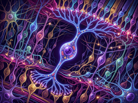 Neurone bipolaire, structure anatomique d&rsquo;une cellule nerveuse avec axone et dendrite