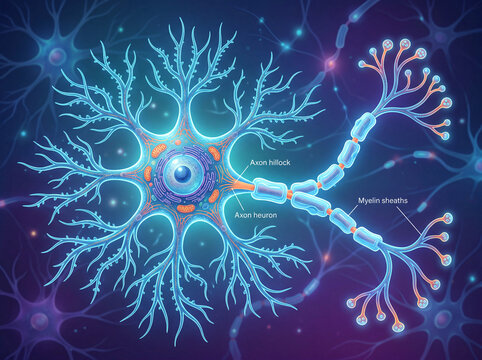 Neurone multipolaire, structure anatomique d&rsquo;une cellule nerveuse avec plusieurs dendrites et un axone