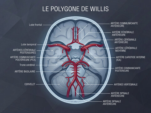 Polygone de Willis, cercle art&eacute;riel du cerveau humain et r&eacute;seau de vascularisation c&eacute;r&eacute;brale