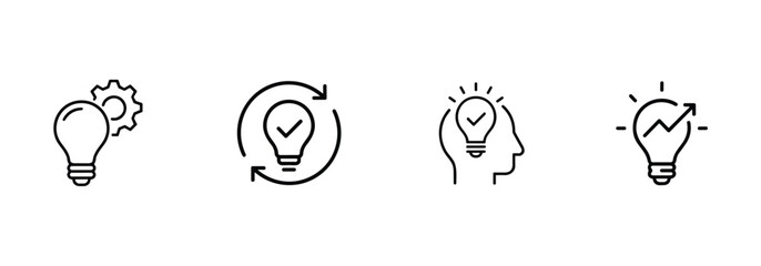 Innovation Icons: A set of line art icons representing creativity and problem solving. idea generation, thinking process, efficiency icon. © Binoy Vectors