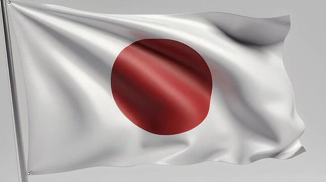 Flag in Wind Shimmering White Field Red Circle Japanese Flag