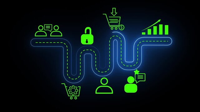Customer Journey & Sales Funnel Process Neon Business Illustration