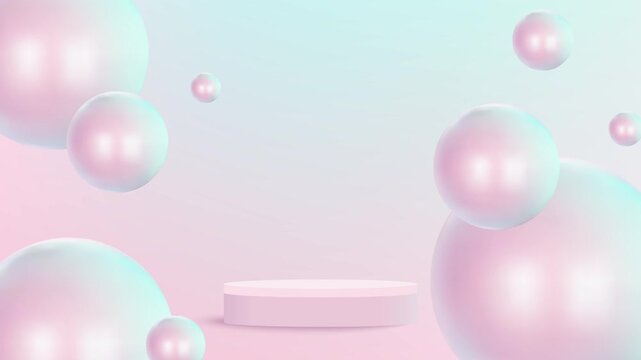 Abstract background. Minimalist podium with floating 3D spheres. Background for displaying design products, calming backdrop, 3D render