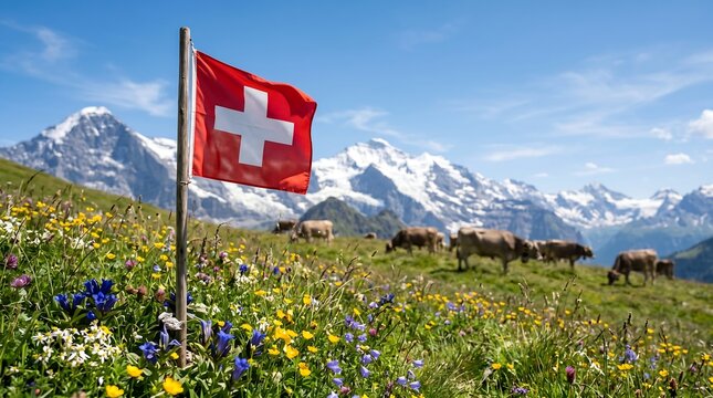 switzerland national day swiss flag mountain landscape