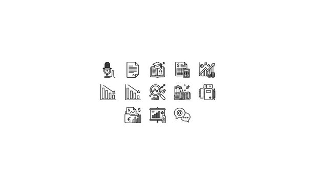 Microphone Document Education and Business Report Line Icons Vector Set