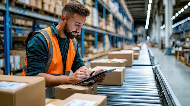 Warehouse Worker Operating Technology Systems in Smart Logistics Center