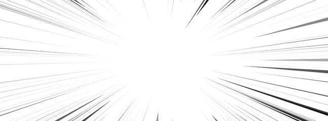 Naklejka premium Speed lines burst radially from center in manga comic action. Motion effect black and white anime background with dynamic rays.