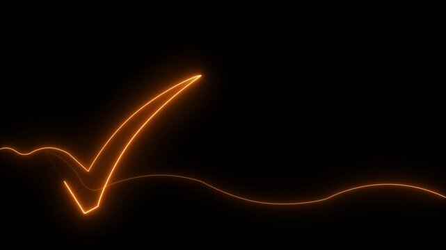 Neon check mark forming on black background abstract glowing line animation success confirmation approval verification concept. Glowing Neon Check Mark Symbol Animation,