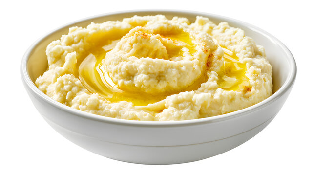 Hummus with olive oil drizzle isolated isolated on white background