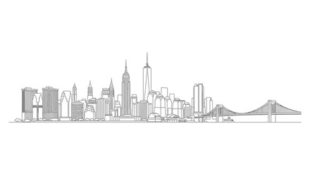 Fototapeta premium New York City Skyline Linear Vector Illustration On White Background