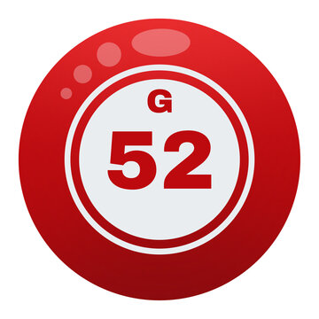 Red Bingo Ball Number  52 Icon Illustration with Transparent Background, Lottery Game Symbol, Raffle Badge, Casino Entertainment, Graphic Design Element