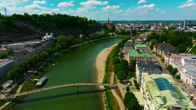 Aerial view of Austrian city of Salzburg is the birthplace of the famous composer Mozart