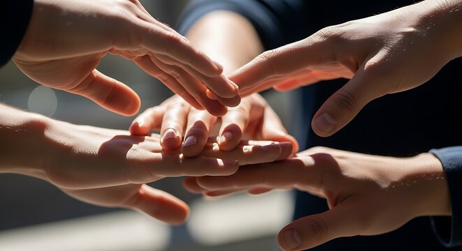 Hands Stacked In Unity Representing Teamwork And Collaboration.