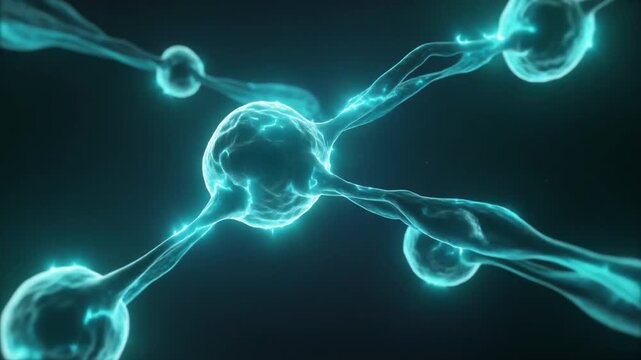 Glowing mitochondria network with flowing cellular energy, perfect for biotechnology communication, healthcare media, science education, and innovation storytelling.