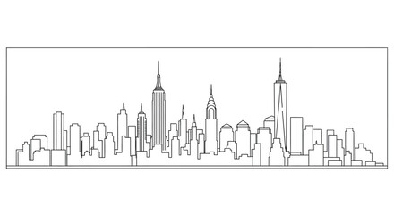 Fototapeta premium City skyline linear illustration against a white background 