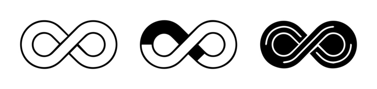 Infinity Symbol Variations, Endless Loop Icons, Black and White, Continuous Flow