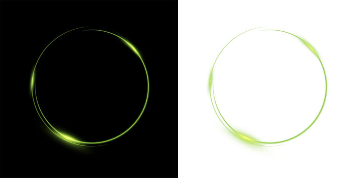 Glowing green neon portal rings on transparent background futuristic light circle effect PNG