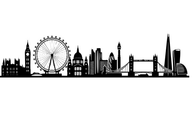 London city skyline black silhouette icon vector illustration architecture panorama landscape isolated on plain white background travel