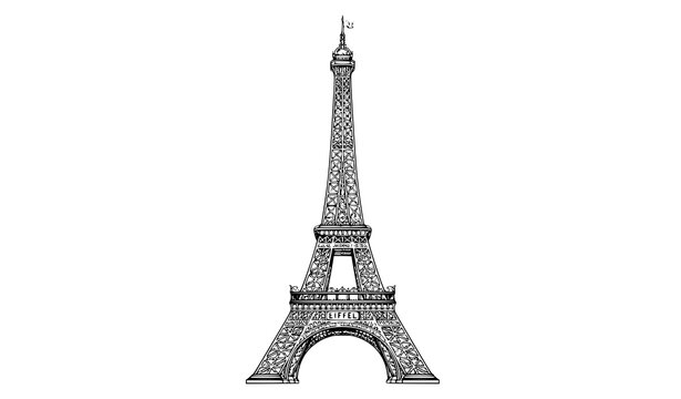 Eiffel tower architectural landmark outline line art vector illustration isolated on white background for travel and tourism design
