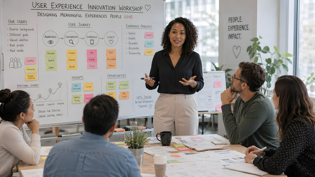 Woman UX leader facilitating experience design workshop