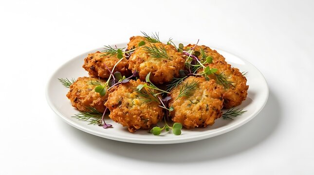 Delicious homemade vegetable patties with fresh herbs served on a plate for a healthy meal. crab fritter appetizer