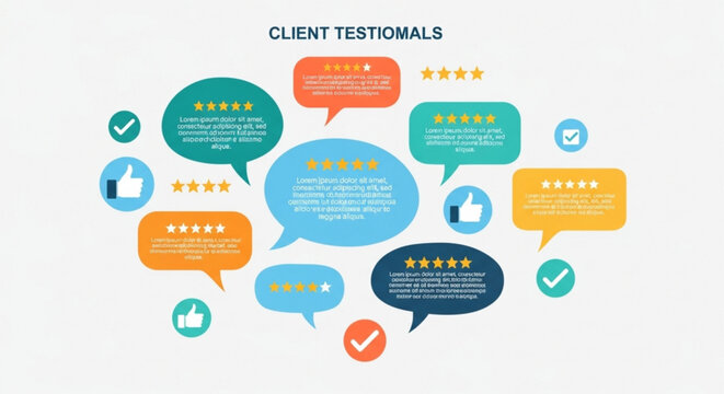 Client testimonials with speech bubbles