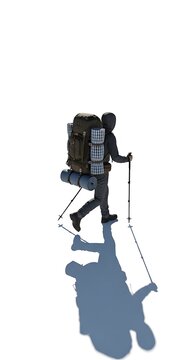 Hiker With Large Backpack Walking Trekking Gear Portrait.