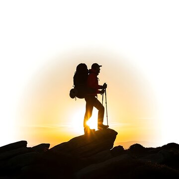Hikers Summit Sunrise Silhouette Adventure Portrait.