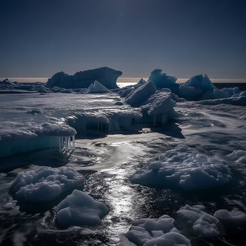 Ice Floes Glimmer Under Low Evening Light.
