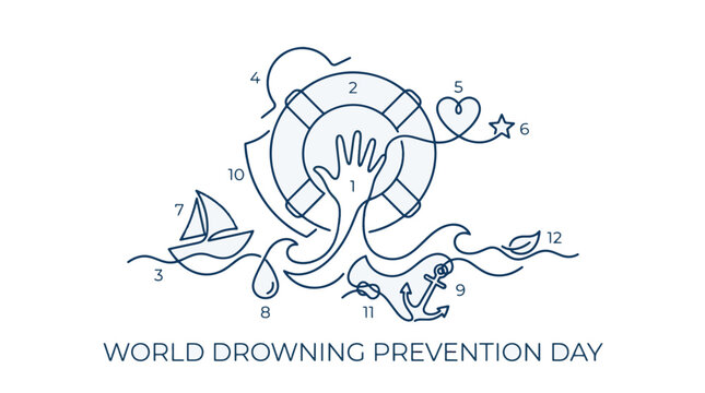 People holding lifebuoy prevent drowning accident on water with sailboat