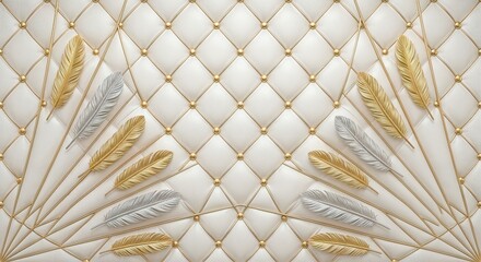 Naklejka premium Luxurious White Quilted Leather Background with Gold Accents
