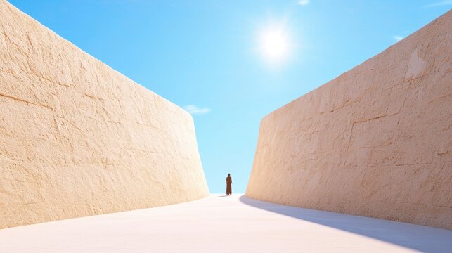 Minimal Traveler exploring an empty street in an ancient city, appreciating the peaceful solitude.