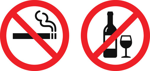 No smoking and no alcohol warning signs with prohibited symbols © Rehena