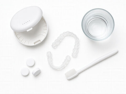 Clear Dental Aligners With Toothbrush And Care Items