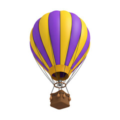 Fototapeta premium 3D Render of a Purple and Yellow Hot Air Balloon with Basket