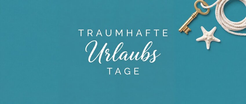 German vacation banner background template featuring starfish gold key and rope flat lay with German text Traumhafte Urlaubstage for summer holiday travel booking advertising web banner header design