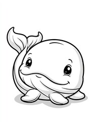 Fototapeta premium Cute cartoon baby whale illustration, adorable ocean mammal, simple line art for children's coloring page