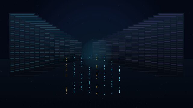 Abstract Digital Matrix Code Flowing in Futuristic Dark Room.