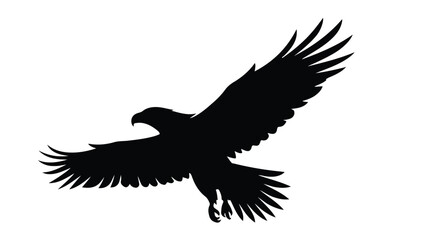 Fototapeta premium Majestic eagle silhouette in flight, soaring bird of prey vector illustration, black hawk or falcon profile for logo design and outdoor branding